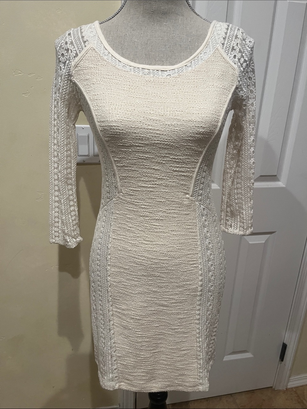 Bordeaux Anthropologie Lace Frost Cream Bodycon Dress